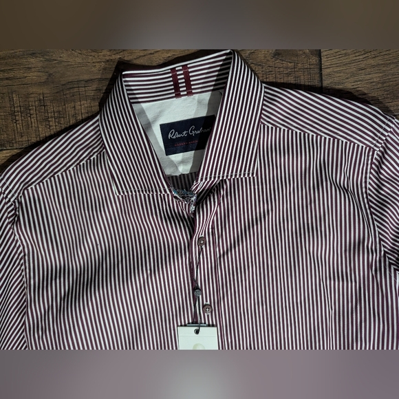 Robert Graham Luther Dress Shirt Men XL Burgundy Stripe Button Long Sleeve NWT - Picture 3 of 16